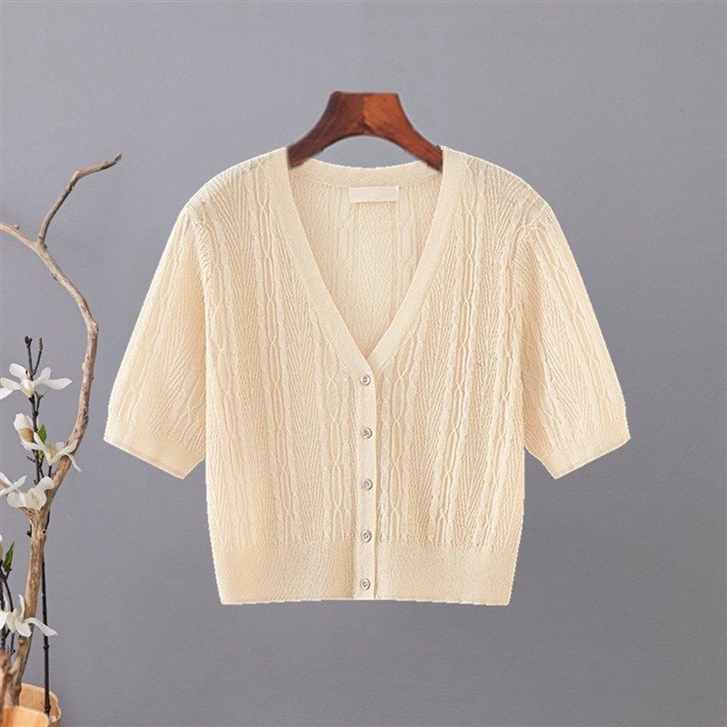 短款针织小开衫女薄款坎肩夏配吊带裙旗袍披肩外搭短袖冰丝麻外套