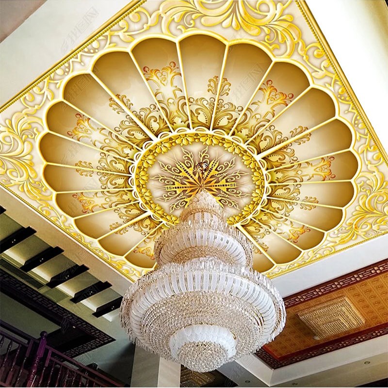 8d天花板客厅装饰卧室酒店吊顶墙纸欧式奢华O壁画顶棚壁纸壁布墙图片