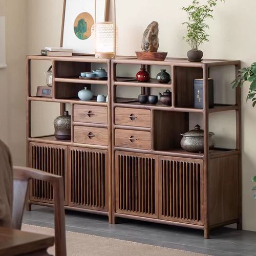 新中式实木博古架2025新款高端黑胡桃木客厅多宝阁置物储物柜组合