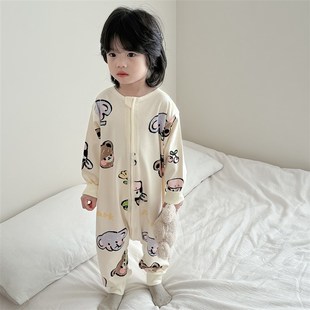 儿童春秋款 通用 睡袋纯棉男童分腿防踢被宝宝连体睡衣婴儿单层四季