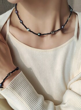 简约暗黑立体切面猫咪水晶项链女小D众设计轻奢气质手链高级感配