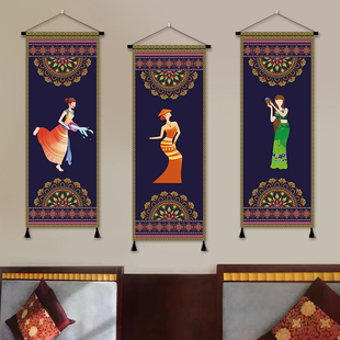 傣族人物风情布艺挂画民宿客栈室内装饰挂毯酒店餐厅包厢背景墙画
