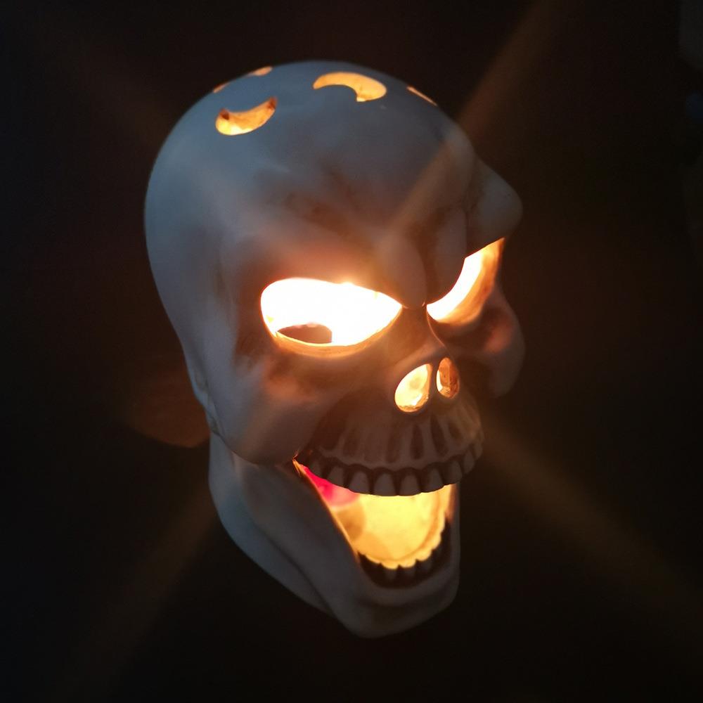 欧美家装大嘴骷髅头烛台摆件 万圣节氛围装饰蜡烛台 复古树脂摆设