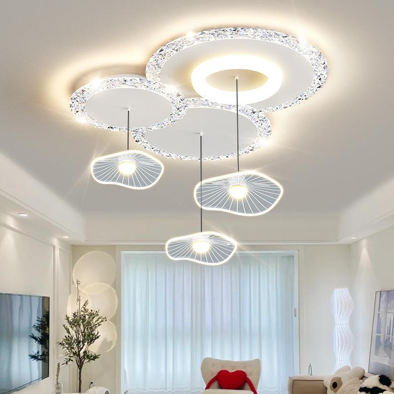 客厅吸顶灯网红水晶灯简约现代卧室灯温馨荷叶吊灯具全屋套餐组合