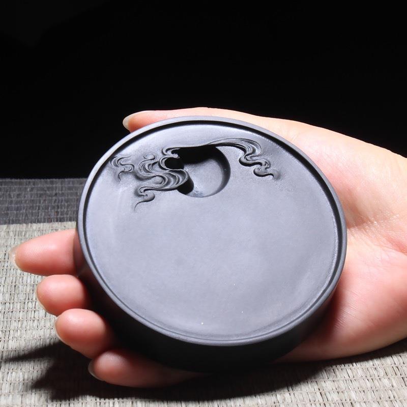 歙砚龙潭坑黑龙尾原石砚台守得云开见月明