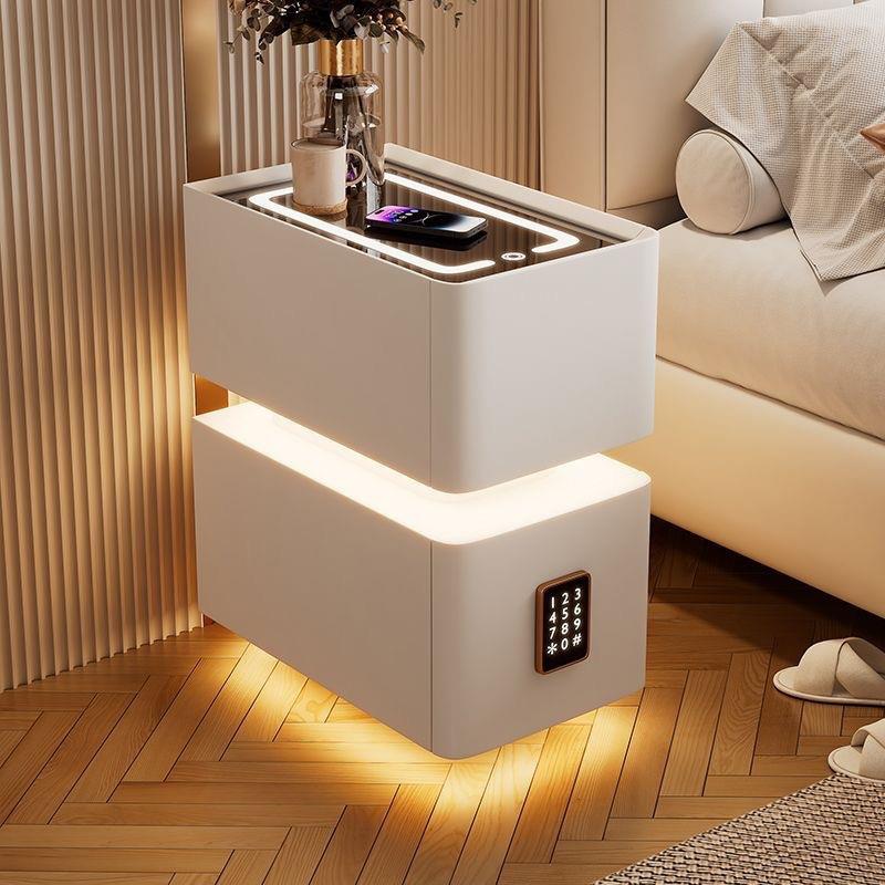 智能床头柜小型超窄带灯无线充家用卧室收纳柜小户型床边窄夹缝柜