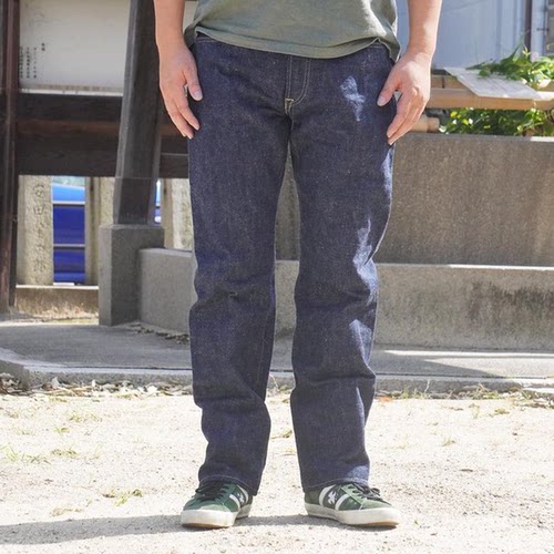 武士纽扣长裤AI蓝18oz牛仔长裤