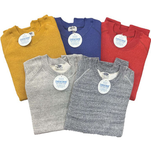 日本Denime新款261纯棉4本针纯色休闲圆领拉绒卫衣运动衫