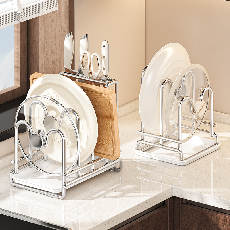 不锈钢厨房刀架置物架菜板多功能砧板放置锅盖刀具一体收纳免打孔