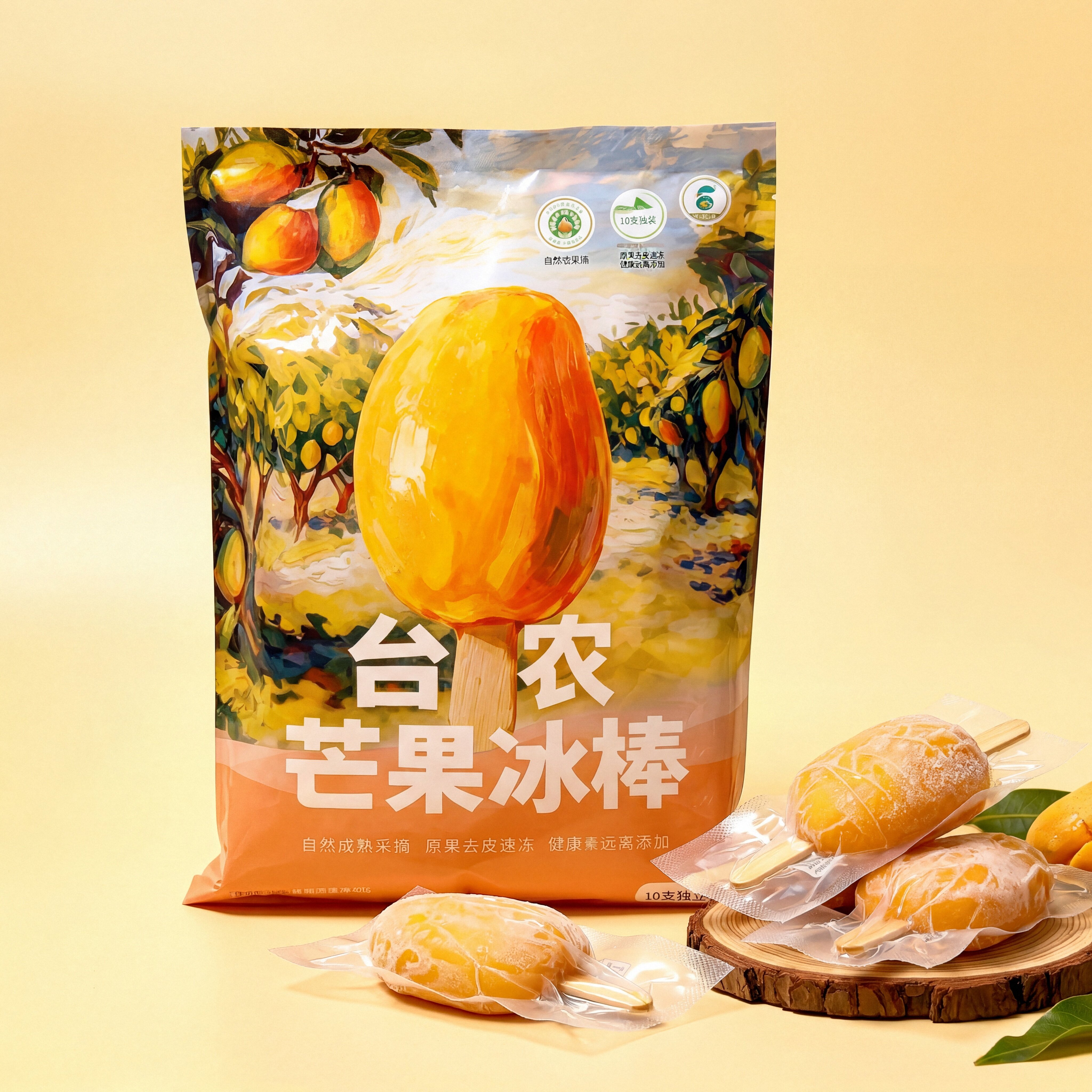 【10支芒果冰淇淋】即食台农芒果冰淇淋冷冻带核整果70-100g/支