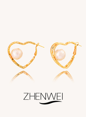 ZHENWEI/甄薇  不规则爱心珠珠耳环女欧美风小众个性高级感耳饰女