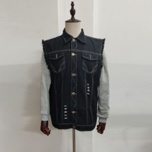 2026 men clothes2286户外休闲复古牛仔背心印花男式牛仔马甲Vest