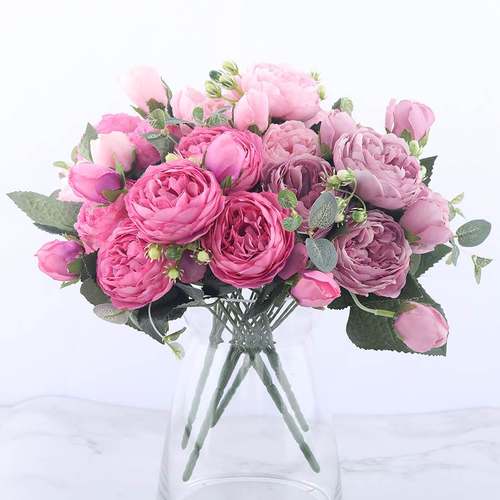30cm Rose Pink Silk Peony Artificial Flowers Bouquet 5 Big