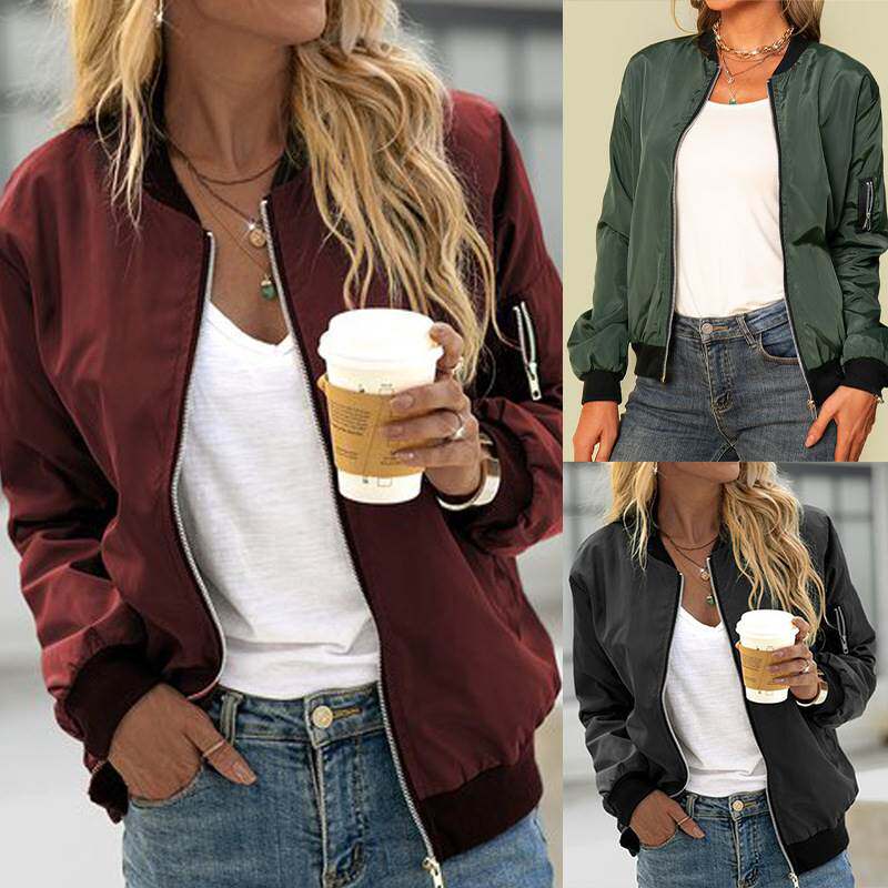 Spring New Solid Fashion Zipper Outer Jacket Women时尚夹克女