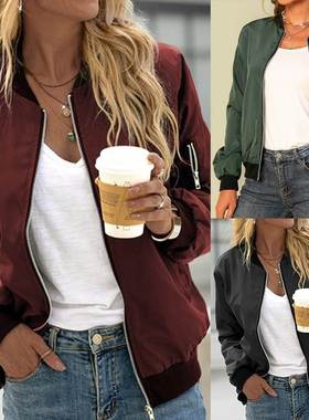 Spring New Solid Fashion Zipper Outer Jacket Women时尚夹克女