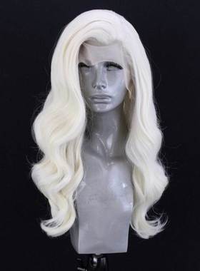 White long wave hair Cosplay front lace wigs ins 银白色蕾丝