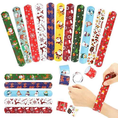 10pcs Christmas Slap Bracelets Santa Claus Snowman Elk Tree