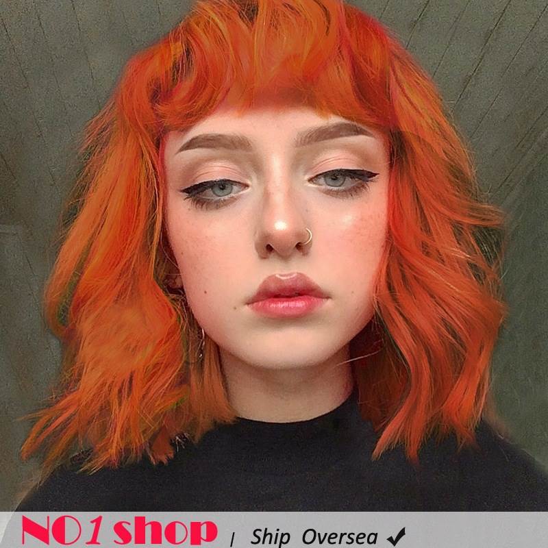 Cosplay orange hair wig girls short curly hair set 橙色假发