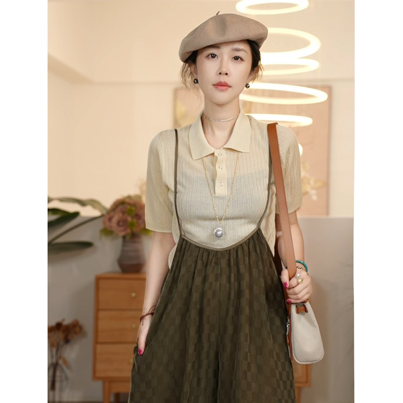 【叭哒不惑】一缕风 马尼拉麻翻领针织短袖T恤老钱休闲显瘦上衣