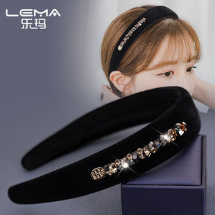 秋冬丝绒水钻发箍女高级感简约百搭发卡头箍高颅顶海绵压发发捆