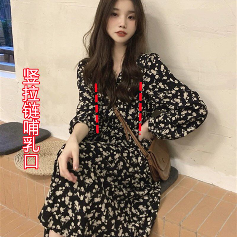 雪纺洋装哺乳衣外出辣妈款时尚春秋装产后期潮妈外穿Z母乳哺乳衣