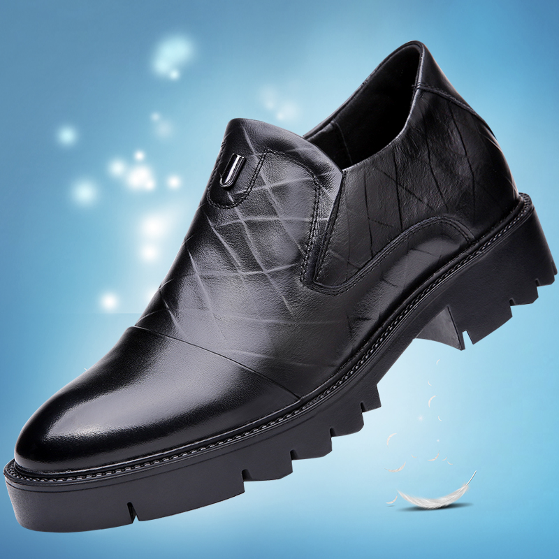 增高鞋男10cm男士内增高皮鞋8cm春季厚底一脚蹬商务真皮婚鞋男6cm