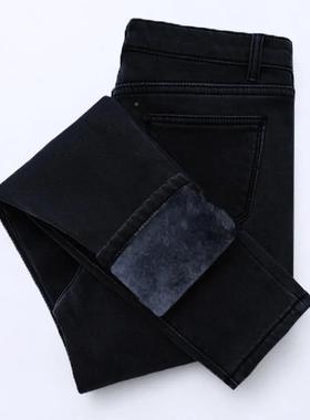 冬季加绒加厚牛仔裤女OPD款黑色脚高腰弹力紧新身显瘦保暖外小穿