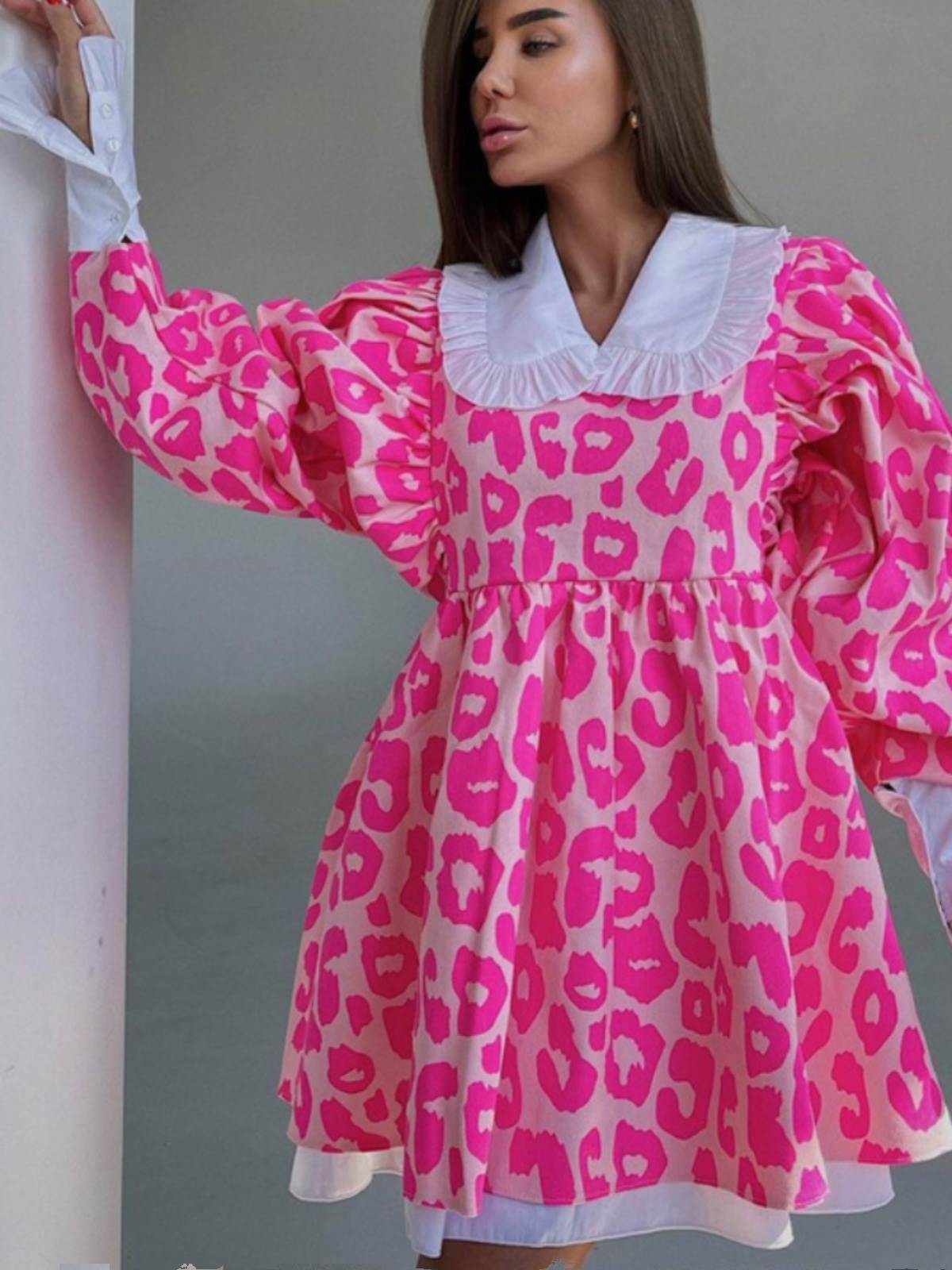 Doll Collar Print Dress 法式娃娃领灯笼袖高腰印花荷叶边连衣裙