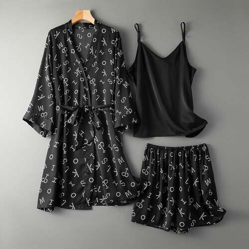 women's summer suspenders pajamas three-piece thin homewear