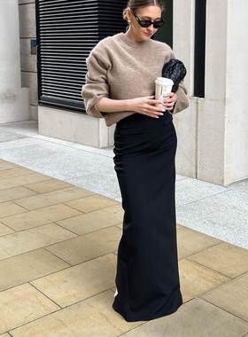 Black fishtail long skirt 黑色鱼尾拖地裙修身开叉高腰半身长裙