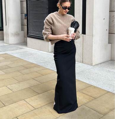 Black fishtail long skirt 黑色鱼尾拖地裙修身开叉高腰半身长裙