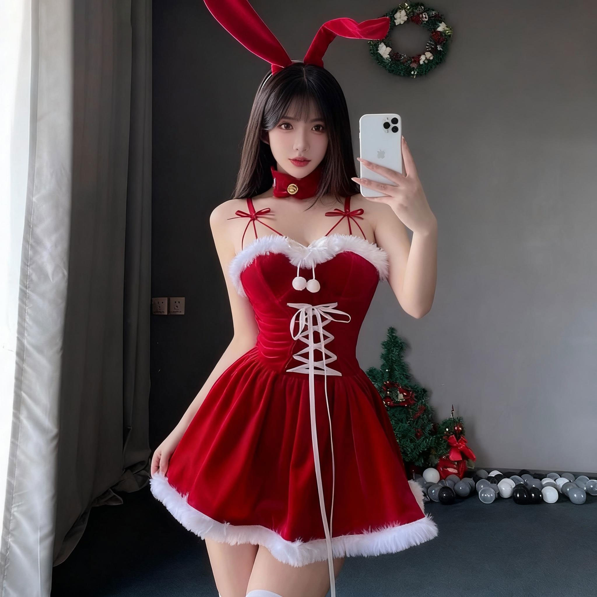 圣诞节服装女可爱兔女郎穿搭服饰cosplay甜美性感战袍连衣裙套装