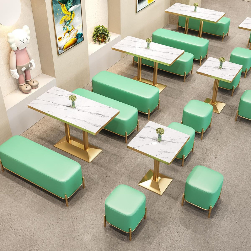 甜品奶茶店卡座沙发桌椅休息洽谈休闲接待区咖啡厅卡座沙发长条凳