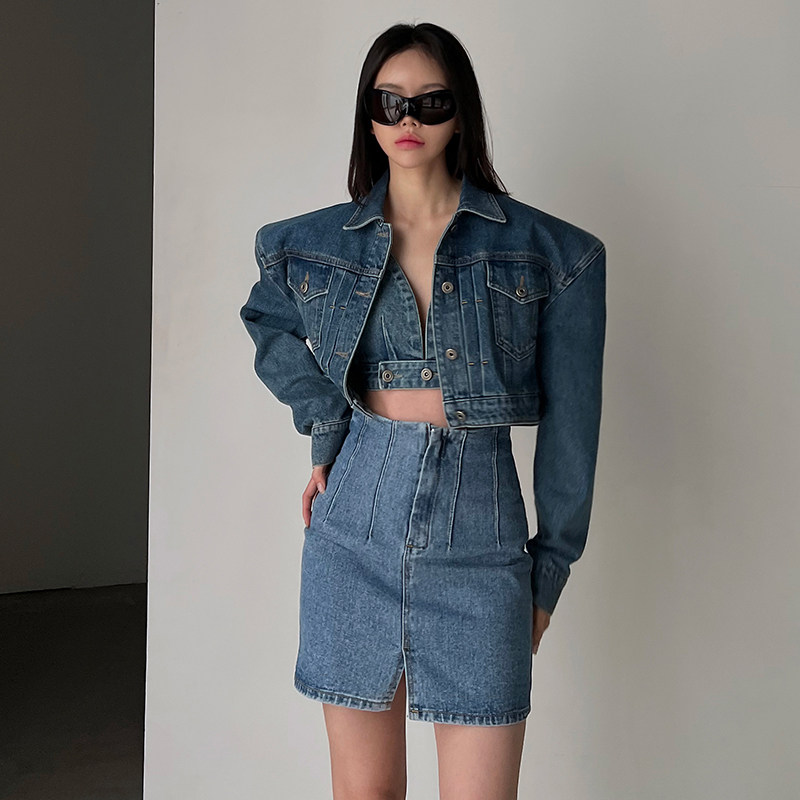 Mathieu韩国牛仔半身裙女夏季新款设计感显瘦a字裙洋气开衩短裙子