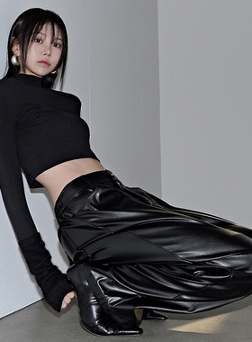 Mathieu韩国大灯家高腰PU皮裤女冬黑色宽松直筒裤休闲显瘦长裤子