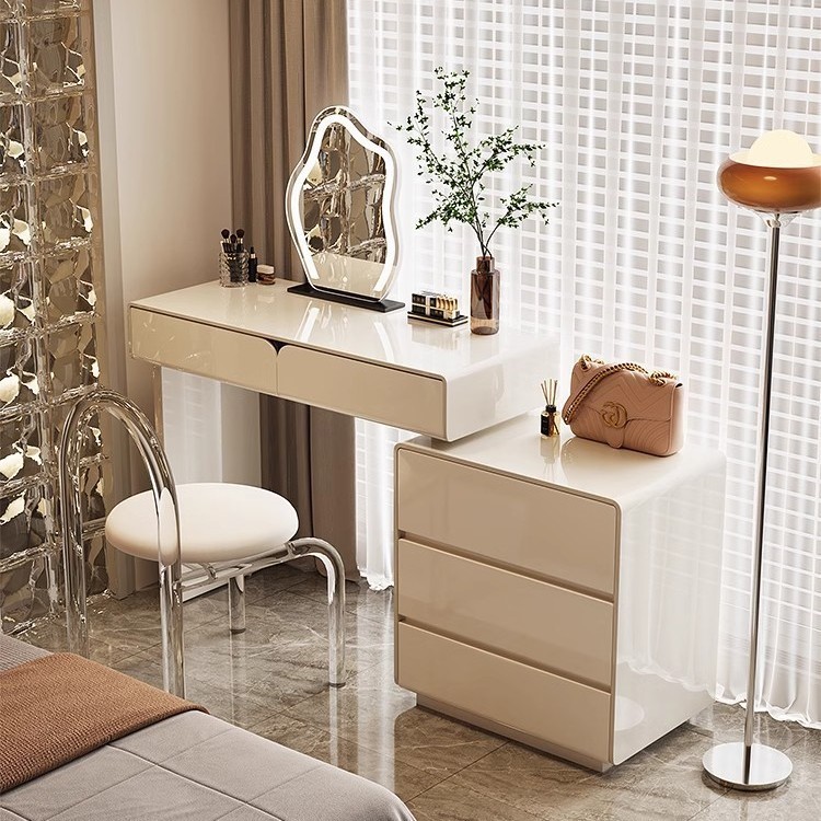 七号公寓 奶油风梳妆台斗柜一体卧室现代极简风实木烤漆化妆桌