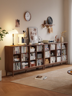 书柜储物柜一体组合防尘书架客厅家用收纳落地矮书柜实木格子柜