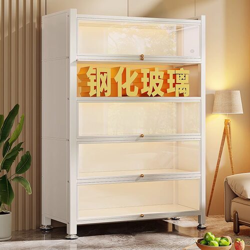 钢制书柜玻璃门书架家用客厅储物柜落地防尘手办展示柜铁艺置物架