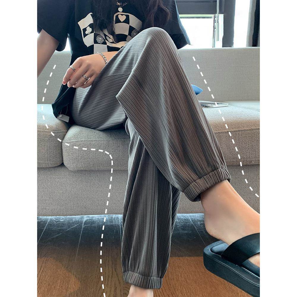 T5910-2灰色脚冰丝运动裤女款束脚灯笼哈伦裤个夏季薄显瘦防蚊小