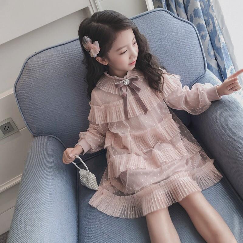 韩国儿童长袖连衣裙2024春秋新款小女孩洋气纱裙女童高级感公主裙