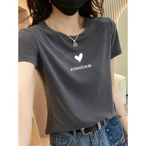 正肩纯短袖t女士恤夏季款韩版宽松薄大尺码棉休闲印花圆领L30597F