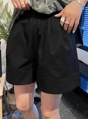 白阔腿短裤女春夏薄款大码腰胖mm高宽松显松紧腰百搭休瘦闲L38137