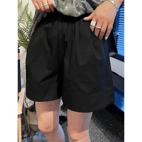 白阔腿短裤女春夏薄款大码腰胖mm高宽松显松紧腰百搭休瘦闲L38137