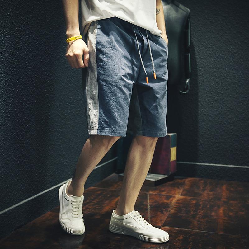 潮牌薄款男士五分裤大码夏季外穿纯棉休闲短裤宽松系带运动裤子男