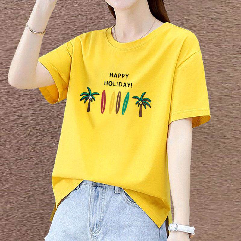 韩国1恤2025夏季新款上短纯棉t女大码宽松时袖尚百搭显瘦体恤衫衣