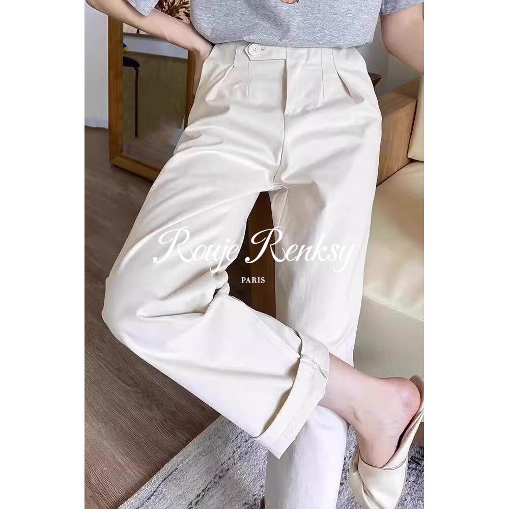 法国rouje renksy法式通勤白色西装女夏高腰显瘦垂感休闲直筒裤