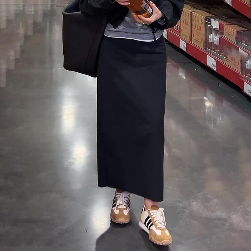 炭黑色西装半身裙女026春夏款新小众高腰瘦气质休2闲中长显版T121