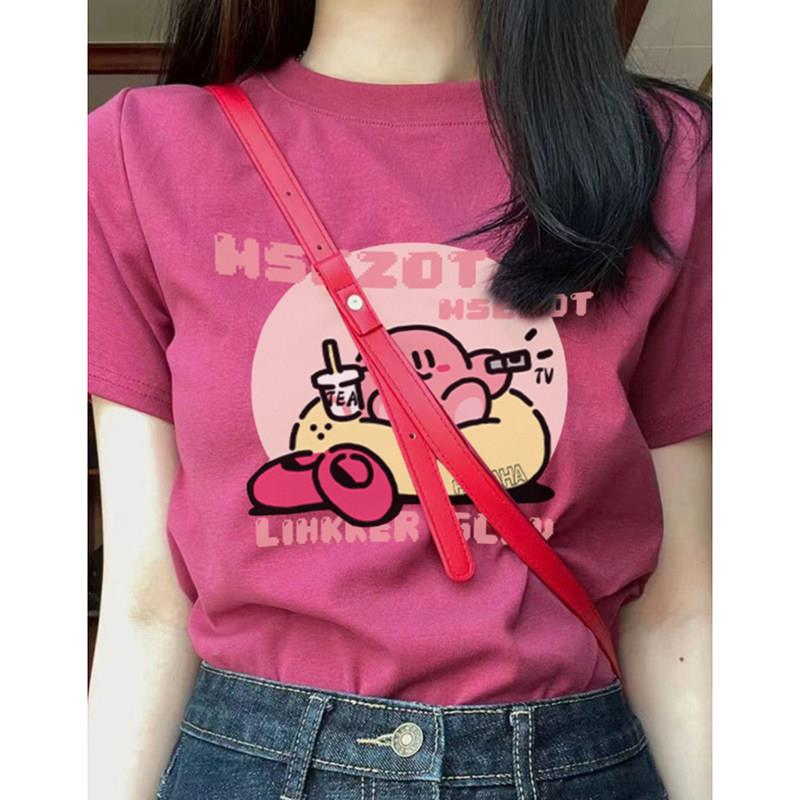 正短袖恤T恤衫女夏季设计感小众印花减龄小肩宽松T0543休闲圆领T