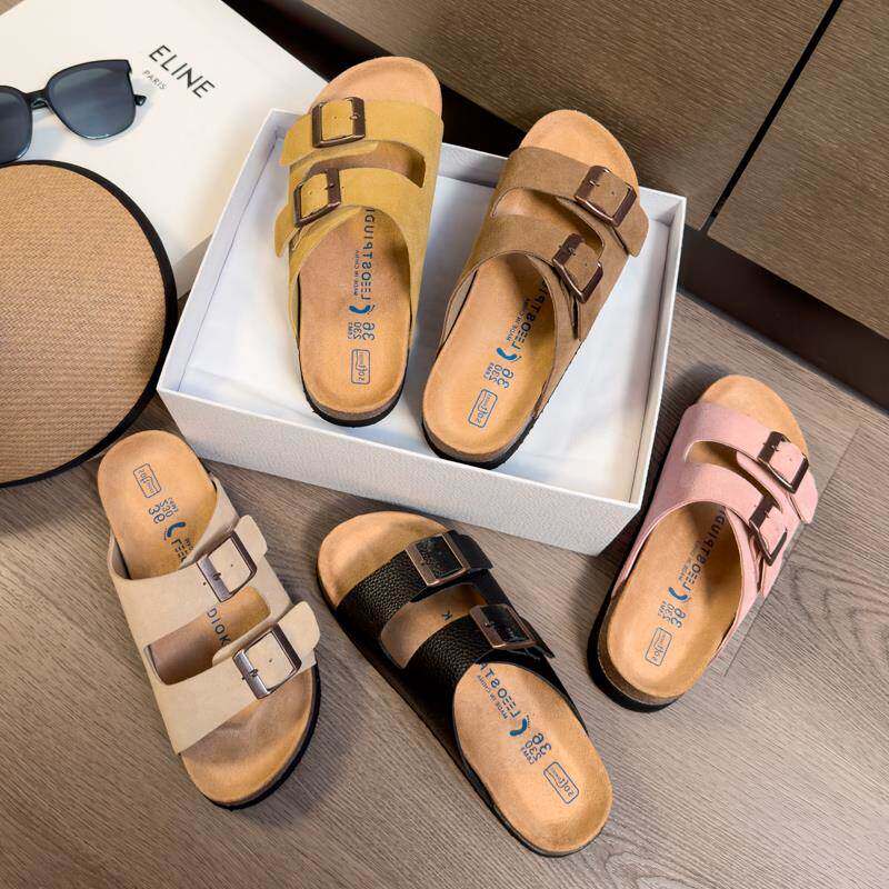 传祺女鞋 厚底真皮勃肯凉鞋2024年新款夏季外穿金属扣带复古半拖