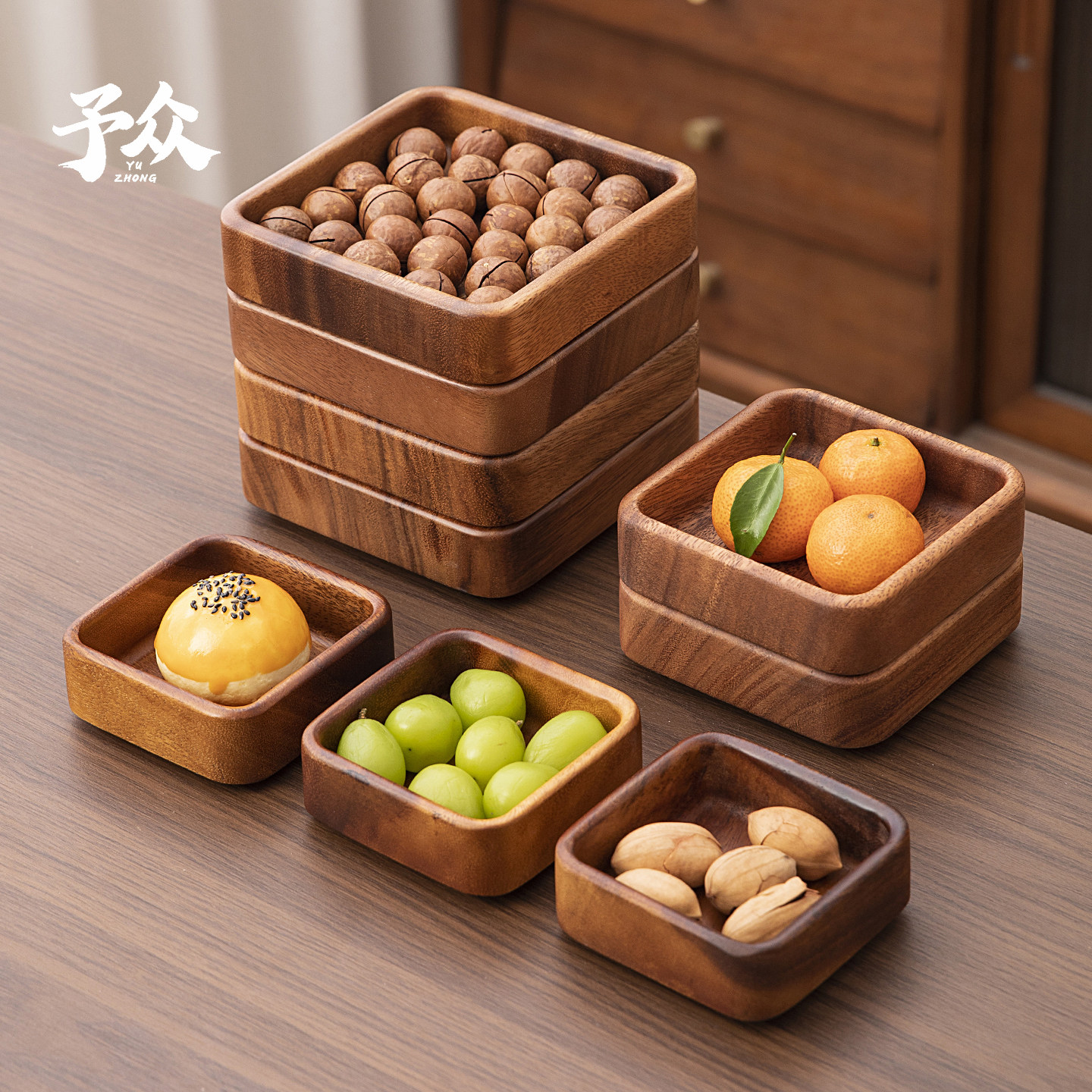 胡桃木可叠果盘中式下午茶点心盘托盘坚果零食干果盘实木水果盘子,餐饮具,果盆/果盘/果篮,淘宝优惠券,粉丝福利购,淘宝优惠卷